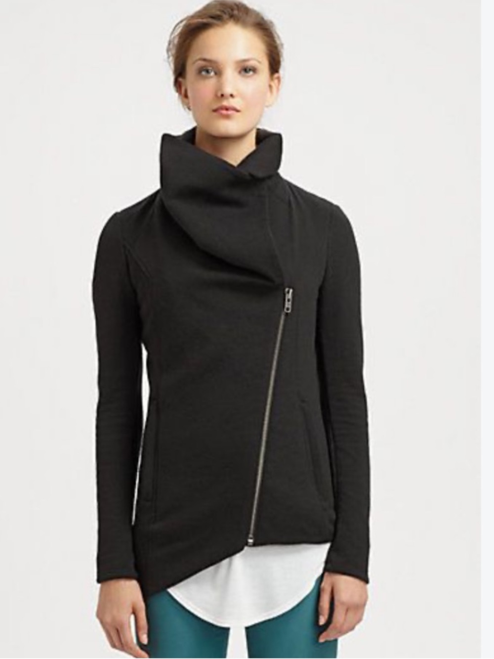 Helmut Lang Black Asymmetrical Black Cowl Zip Turtleneck Jacket